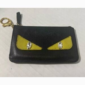 FENDI Vitello Monster Bug Eyes Mini Key Cles Pouch Bag Charm Cles Keychain Black